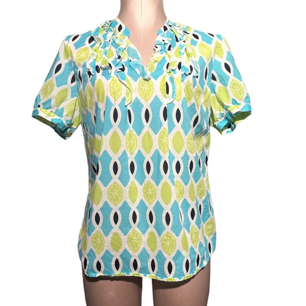 Vineyard Vines top with ruffles. Lime decoration throughout.  Size S